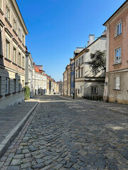 View of the city street in the old town on a day. Warsaw. Poland.