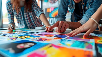 Obraz premium Teamwork Brainstorming Designing Colorful Patterns