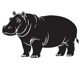 Silhouette hippopotamus cartoon isolated on white background 
