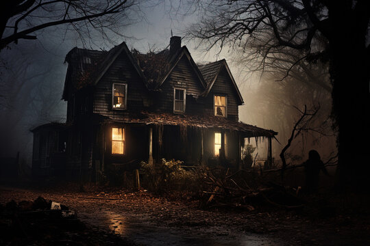 Haunted Halloween house. Generative Ai