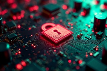 abstract futuristic of circuit board and lock symbol, generative AI