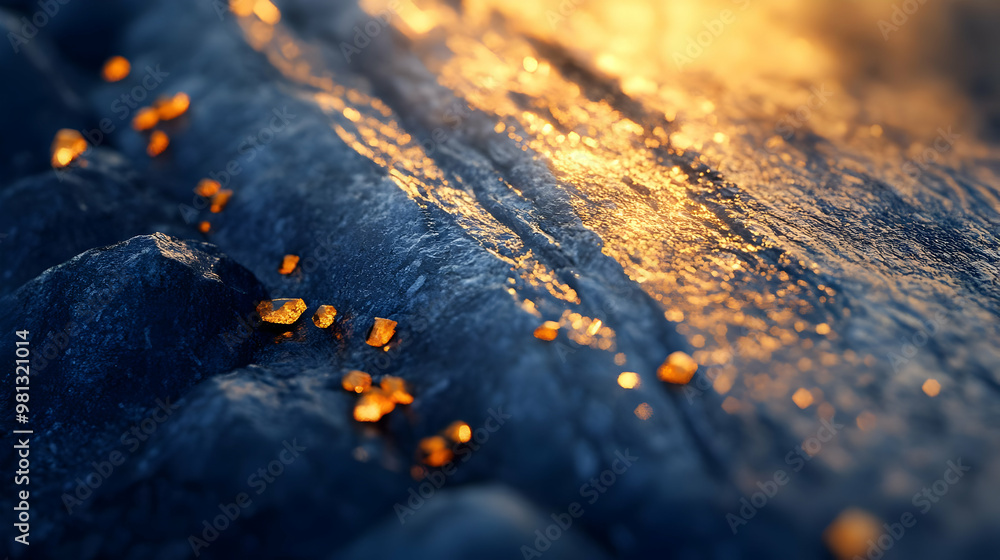 Canvas Prints Golden Stones Glimmering on Dark Rock Surface