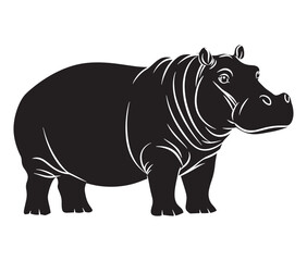 Fototapeta premium Silhouette hippopotamus cartoon isolated on white background 