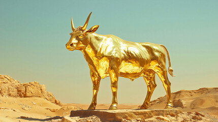 The golden calf from the Bible when the Israelites made an idol in the desert to worship while...