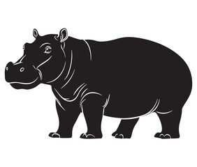 Silhouette hippopotamus cartoon isolated on white background 