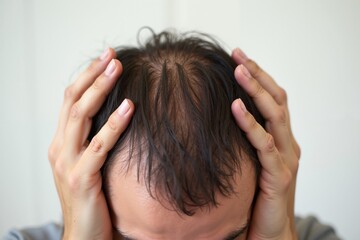 Fototapeta premium close up of person head stressed about hair problem , generative AI