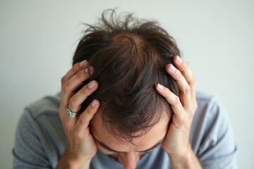 Fototapeta premium close up of person head stressed about hair problem , generative AI