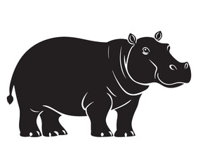 Silhouette hippopotamus cartoon isolated on white background 