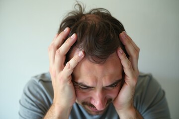 Fototapeta premium close up of person head stressed about hair problem , generative AI