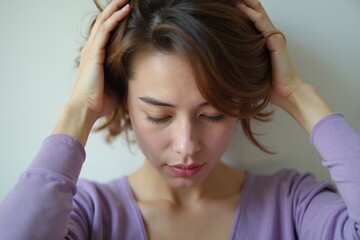 Naklejka premium close up of person head stressed about hair problem , generative AI