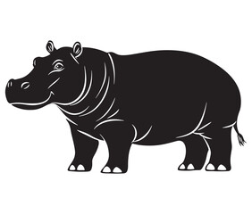 Silhouette hippopotamus cartoon isolated on white background 