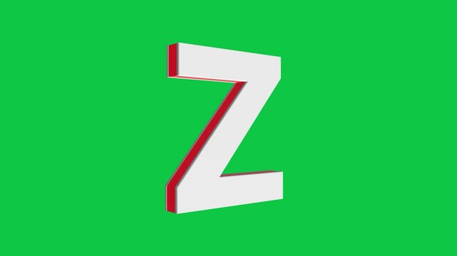3D Z letter logo rotating on green screen chroma key background, 4K English alphabet animation video clip