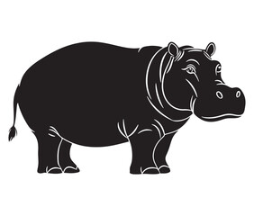 Silhouette hippopotamus cartoon isolated on white background 