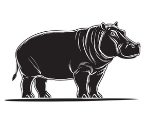 Silhouette hippopotamus cartoon isolated on white background 