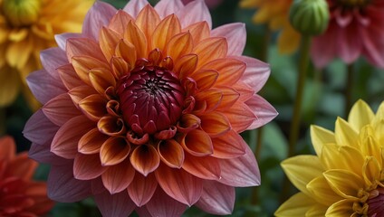 Dahlia flowers in vibrant colors showing their beauty.