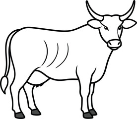 Farm-themed cow logo icon line art vector illustration with a charming and cute look