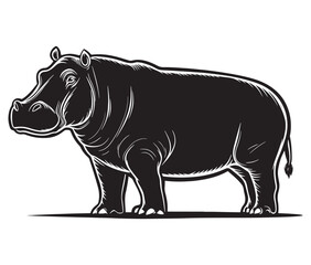 Silhouette hippopotamus cartoon isolated on white background 