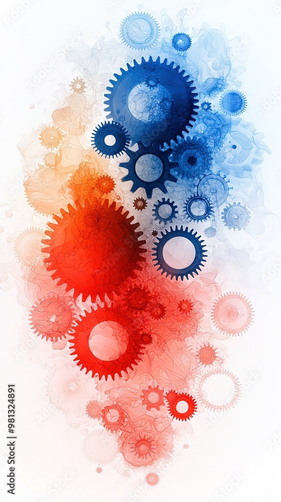 Aufkleber a set of cogs overlayed on a blue-red gradient with a blank center