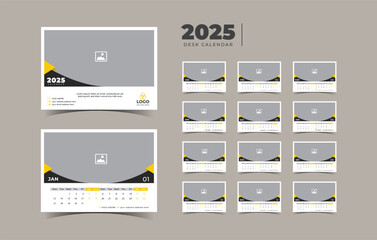 Desk Calendar 2025 planner corporate template design set of 12 months. template for annual calendar 2025.