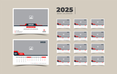 Desk Calendar 2025 planner corporate template design set of 12 months. template for annual calendar 2025.