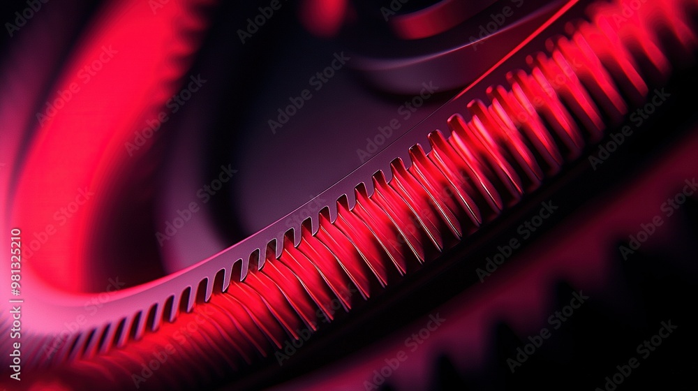 Poster close-up of red comb against black and red backdrop with blurred circular object in foreground