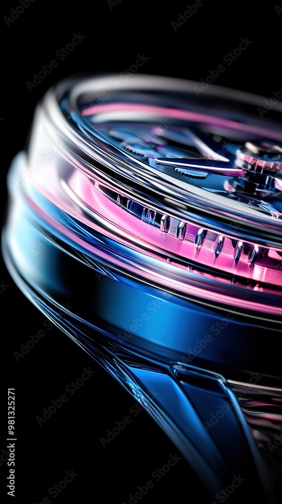 Poster a sharp watch face on a dark background with a hazy depiction of its interior