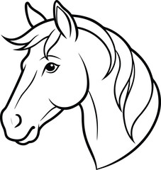 Horse head logo icon line art vector illustration featuring a horse silhouette with flowing mane