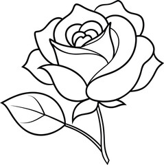 Rose flower logo icon line art vector illustration featuring a delicate bloom for Valentine-themed designs