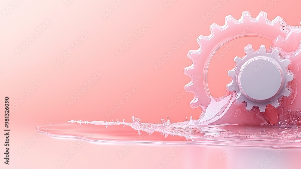 Poster   A zoomed-in image of a pink item with water cascading from it and a fountain-like stream emanating from it