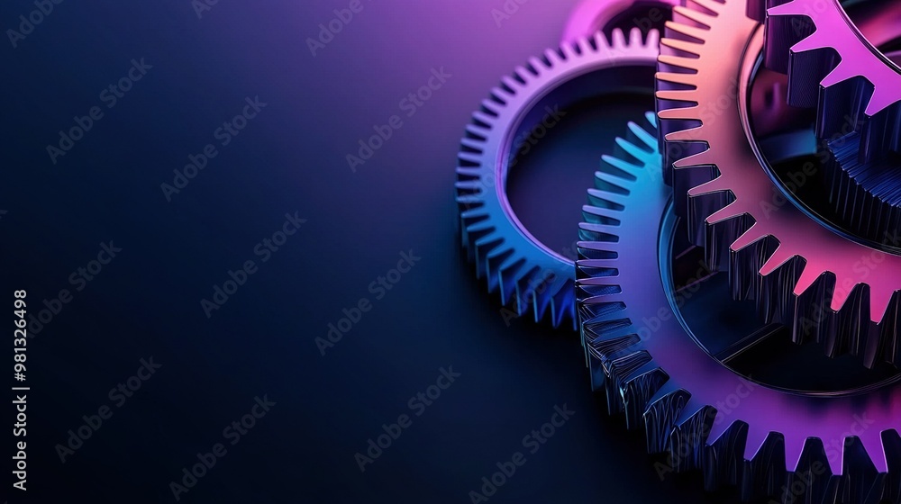 Aufkleber a focused image of an assembly of gears on a lavender and azure backdrop with a lilac illumination i