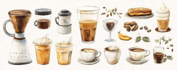 Artistic Barista Delight - Watercolor Digital Planner Stickers Set for Coffee Lovers