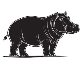 Silhouette hippopotamus cartoon isolated on white background 