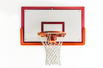 View of a Basketball Hoop and Backboard on a White Background