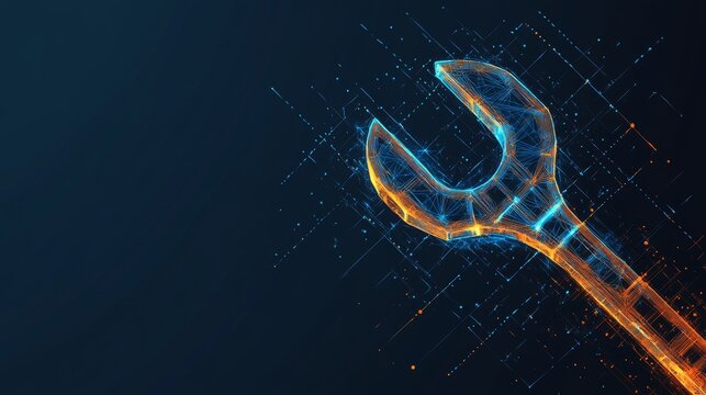 Precision Engineering Tool: Modern Wrench Outline with Editable Strokes for Customization