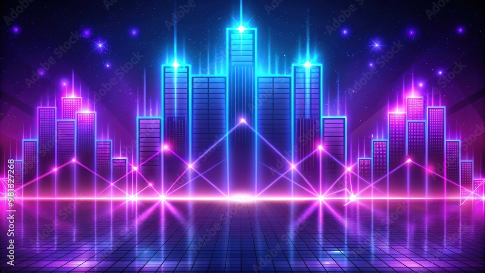 Poster ultraviolet abstract background with geometric neon shapes and equalizer, background, empty, show sc