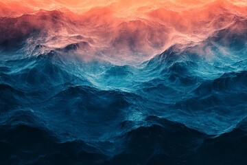 Serene Sea Waves: Abstract Blue and Salmon Background Wallpaper with Textured Oceanic Design