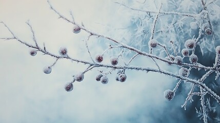 Frosted Red Berries in a Winter Wonderland: A Serene Close-Up Capturing Nature's Icy Beauty winter