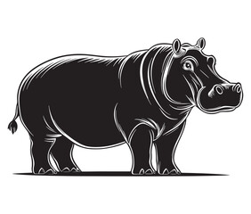 Silhouette hippopotamus cartoon isolated on white background 