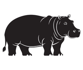 Silhouette hippopotamus cartoon isolated on white background 