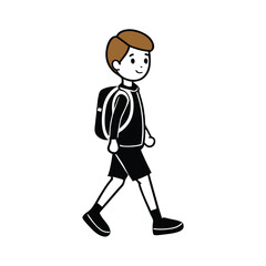 Fototapeta premium a boy walking with a backpack a School kid walking, vector illustration, isolated white background 