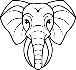 Beautifully crafted elephant head logo icon line art vector illustration in white and gray