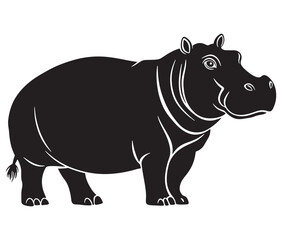 Silhouette hippopotamus cartoon isolated on white background 