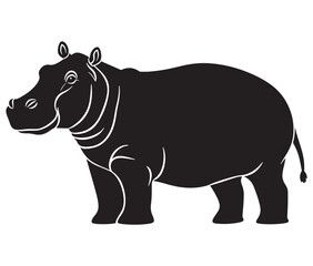 Silhouette hippopotamus cartoon isolated on white background 