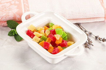 Sweet candied papaya colorful pieses