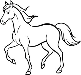 Horse logo icon line art vector illustration of a grazing mare in an elegant outline design