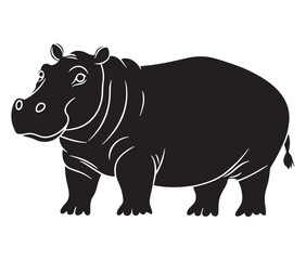 Silhouette hippopotamus cartoon isolated on white background 