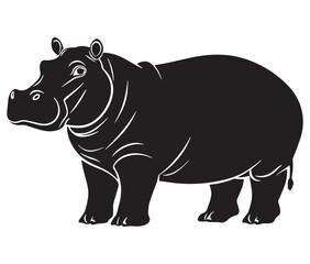 Silhouette hippopotamus cartoon isolated on white background 