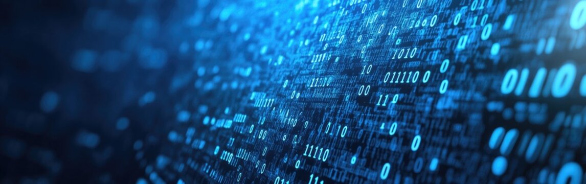 A dynamic blue background filled with binary code illustrates big data and cybersecurity themes
