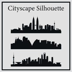 Set of city skyline. Vector on a gray background