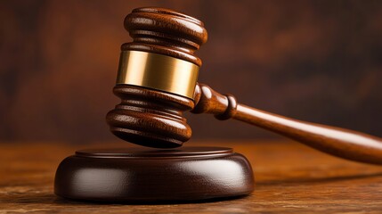 Wooden gavel on a wooden block, representing justice and authority.